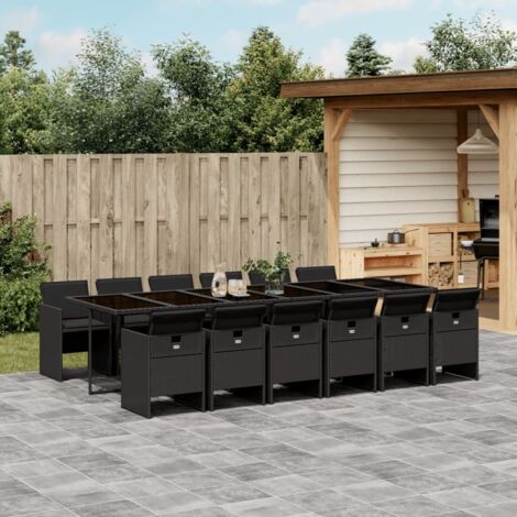 13-tlg. Garten-Essgruppe mit Kissen Schwarz Poly Rattan vidaXL