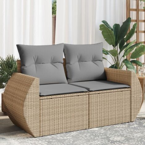 vidaXL Garden Sofa with Cushions 2-Seater Beige Poly Rattan