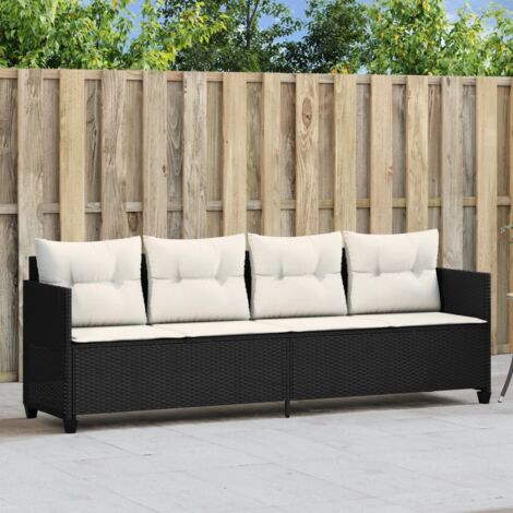 vidaXL Liegestuhl mit Kissen schwarz Rattan