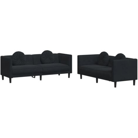 vidaXL 2-tlg. Sofagarnitur mit Kissen Schwarz Velours