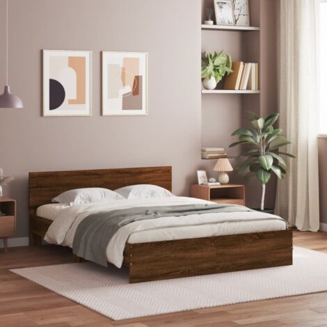 Bettgestell mit Kopfteil Eiche braun 140x190 cm
