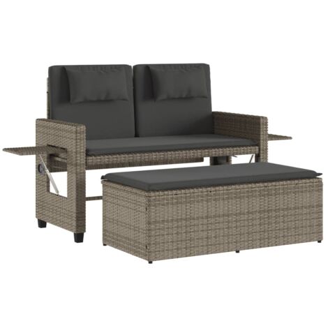 vidaXL Reclining Garden Bench with Cushions Grey Poly Rattan (1/5)