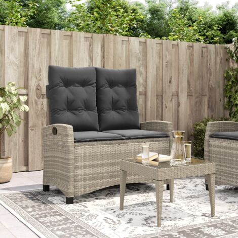 vidaXL Reclining Garden Bench with Cushions Light Grey Poly Rattan