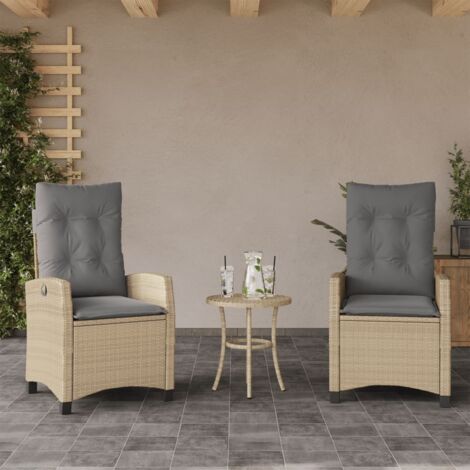 vidaXL Gartenliegestühle Set von 2 mit Kissen aus Rattan