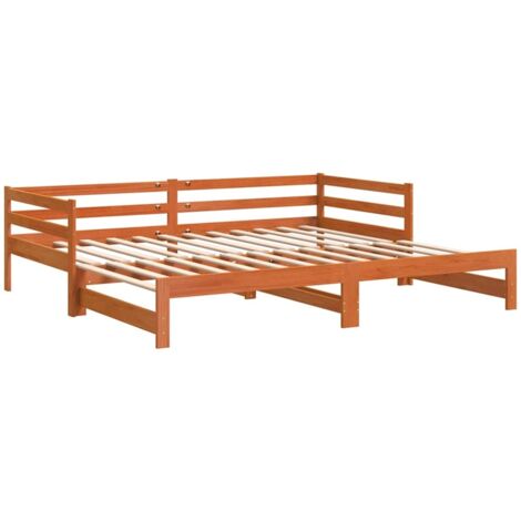 Tagbett mit Ausziehbett Wachsbraun 90x190 cm Kiefernholz massiv