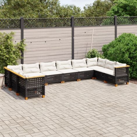 Gartenmöbel-Set 10-teilig mit schwarzen Kissen aus geflochtener Kunstfaser (1/5)