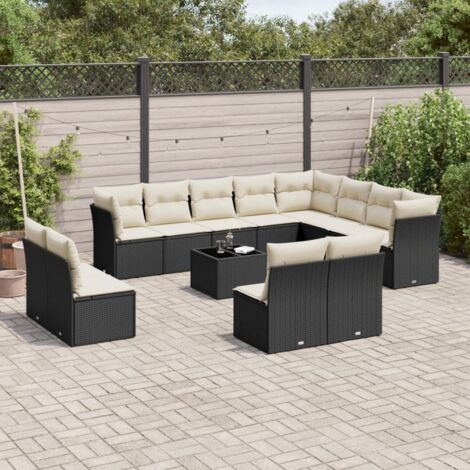 vidaXL Gartenset mit Kissen 13-teilig Schwarz Geflochtene Kunststoff