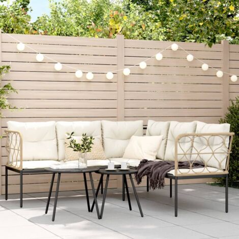 vidaXL Garden Sofa with Cushions L-shaped Black Steel and Textilene