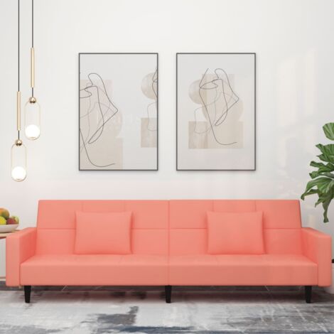 2-Sitzer Schlafsofa mit zwei Kissen Rosa Samt
