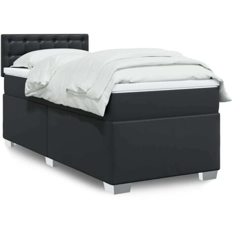 vidaXL Lattenrost-Bett mit Matratze Schwarz 90x190 cm Kunstleder (1/5)