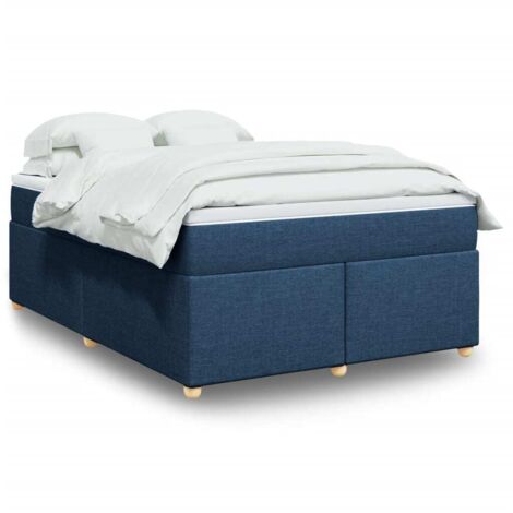 Lattenrostbett mit Matratze Blau 160x200 cm Stoff