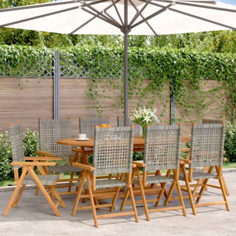 8er Set Gartenliegestühle grau Rattan massives Holz