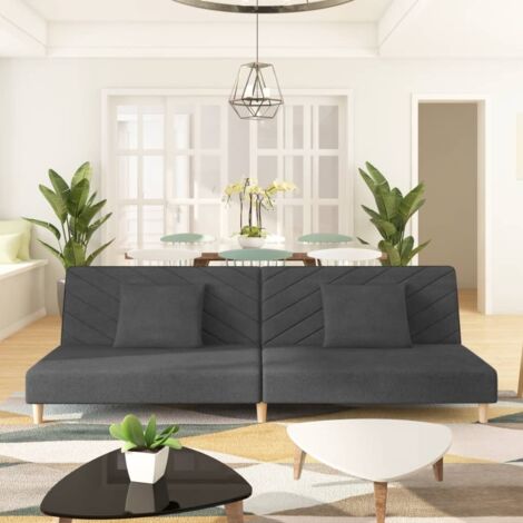 vidaXL 2-Sitzer Schlafsofa mit zwei Kissen Dunkelgrau Stoff