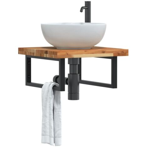 vidaXL Basin Shelf Wall Mounted Steel and Solid Wood Acacia