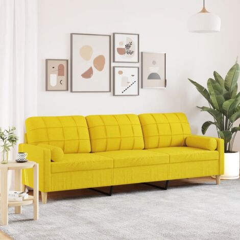 3-Sitzer Sofa mitKissen in Hellgelb 210 cm Stoff