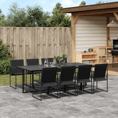 vidaXL Gartenmöbelset 9-teilig schwarz Textilene