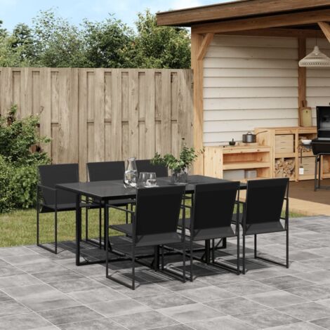 7-tlg. Garten-Essgruppe Schwarz Textilene vidaXL489617
