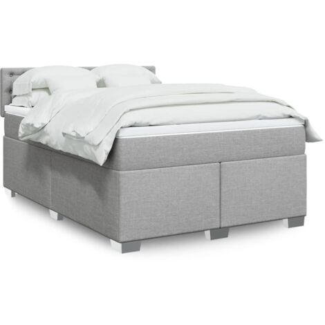 Lattenrostbett mit Matratze Hellgrau 140x200cm Stoff