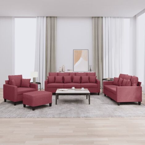 vidaXL Sofa-Set 4-teilig mit Kissen rot bordeaux Stoff