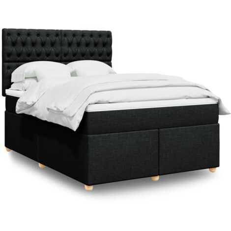 Lattenrost-Bett mit Matratze Schwarz 160x200 cm Stoff (1/5)