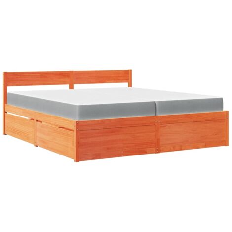 vidaXL Bett mit Schubladen/Matratze Wachsbraun 200x200 cm aus massivem Kiefernholz