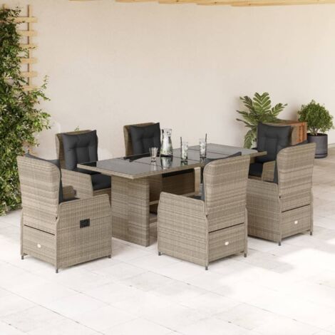 Garten-Essgruppe mit Kissen 7 Teile grau Rattan