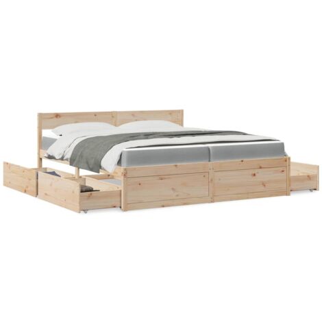 Bett mit Schubladen und Matratze 200x200 cm aus massivem Kiefernholz