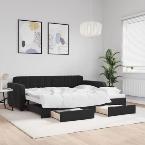 Tagesbett Ausziehbar mit Schubladen Schwarz 90x200 cm Samt vidaXL