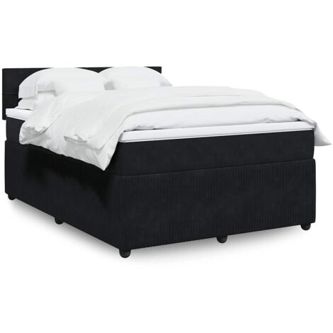 Lattenrostbett und Matratze Schwarz 160x200 cm Velours (1/5)