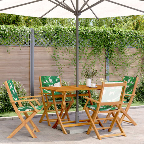 4er Set Klappbare Gartenstühle grün aus Stoff und massivem Holz