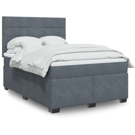 Bettgestell mit Lattenrost und Matratze Grau Dunkel 160x200cm Velours