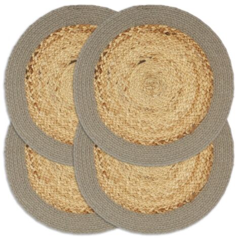 4er Set Platzsets Natur und Grau 38 cm Jute und Baumwolle