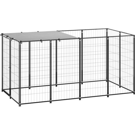 vidaXL Hundeauslauf Schwarz 2,42 m² Stahl