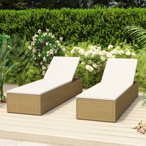 Prolenta Premium Sonnenliege Poly Rattan Braun und Cremeweiß