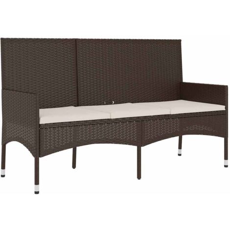 3-Sitzer Gartenbank mit Kissen Braune Geflochtene Rattan