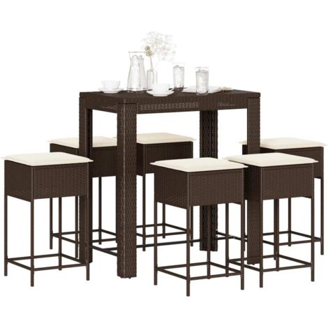 vidaXL Gartenbarset mit Kissen 7 Teile braun Poly Rattan (1/5)