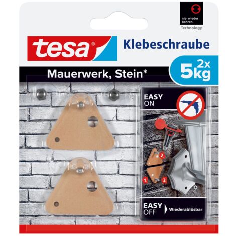 tesa Klebeschraube für Mauerwerk und Stein, Halteleistung 5 kg, dreieckig , 2 Stück