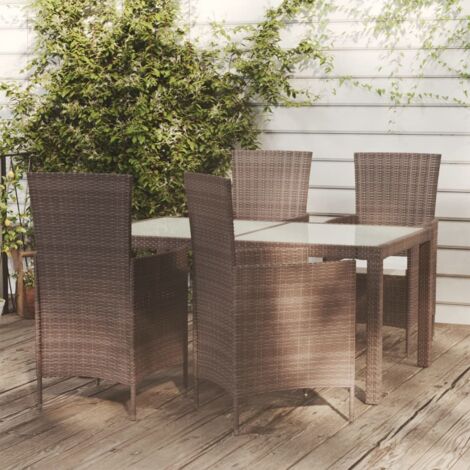 5-tlg. Garten-Essgruppe mit Auflagen Poly Rattan Braun vidaXL
