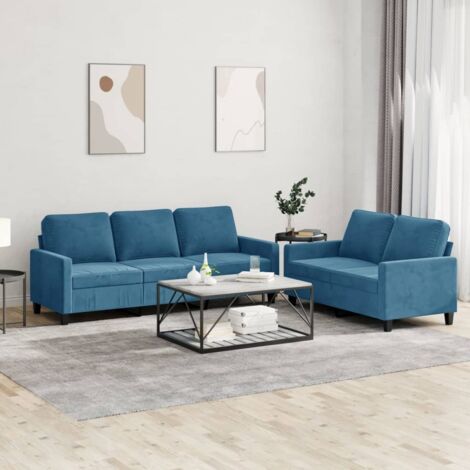 vidaXL 2-teiliges Sofaset mit Kissen Blau Samt