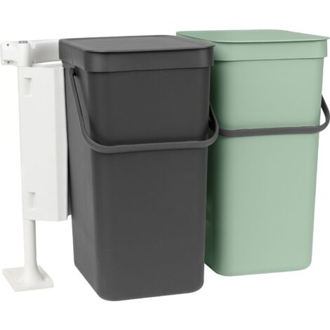 Brabantia Abfallsammler Einbau Unterschrank Sort & Go 2 Abfalleimer je 16 Liter ausschwenkbar, Kunststoff grau/grün
