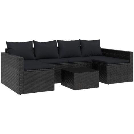 Gartenlounge 2-teilig mit Kissen Schwarz Geflecht