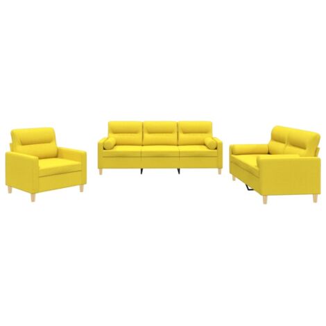 Sofaset 3 Teile mit hellgelben Kissen aus Stoff (1/5)