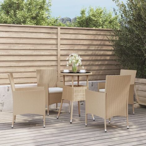 Prolenta Premium 5-tlg. Garten-Bistro-Set mit Kissen Beige Poly