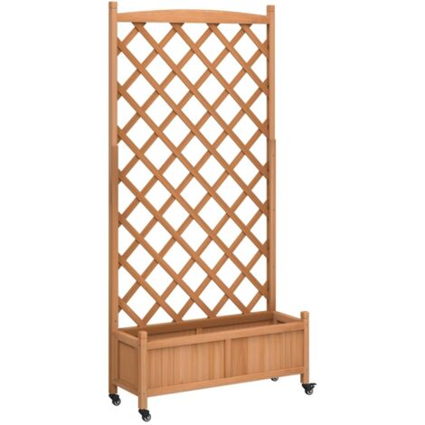 vidaXL Planter with Trellis and Wheels Brown Solid Wood Fir