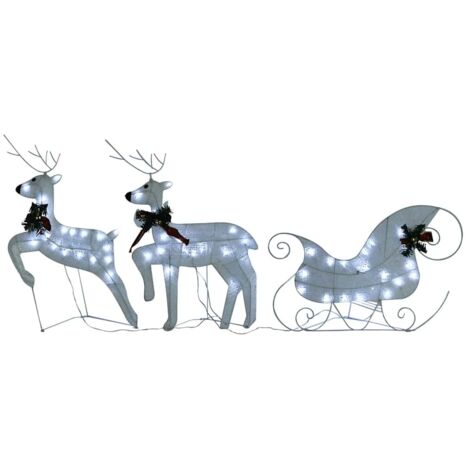 vidaXL Reindeer & Sleigh Christmas Decoration 60 LEDs Outdoor White