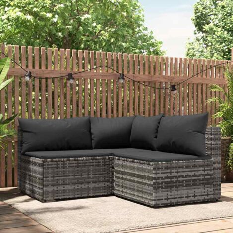 Gartenmöbelset 3 teilig mit Kissen Grau Geflochtene Kunstfaser