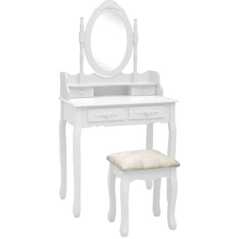 Frisiertischset mit Hocker Weiß 75x69x140cm Paulownia