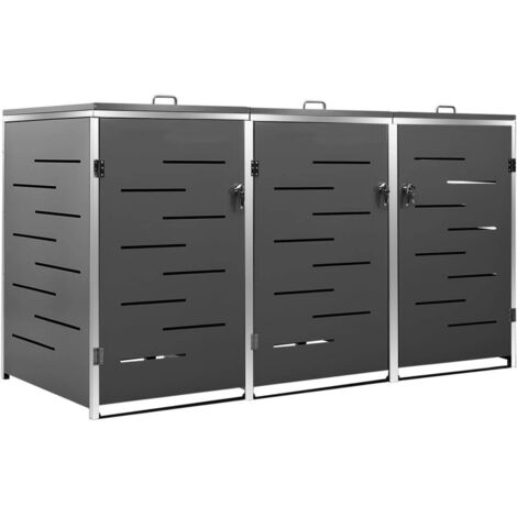 Abdeckung für drei Mülltonnen 207x77,5x112,5 cm Edelstahl