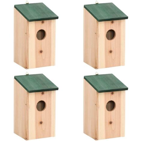 4 Stück Vogelhäuser Holz 12x12x22 cm