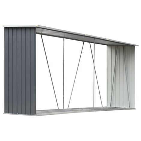 Brennholzlager Abdeckung aus verzinktem Stahl 330x84x152 cm Grau